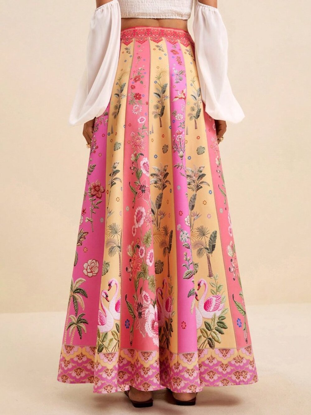 Multicolor Boho Women's Floral Print Casual A-Line Skirt - Picture 2 of 8